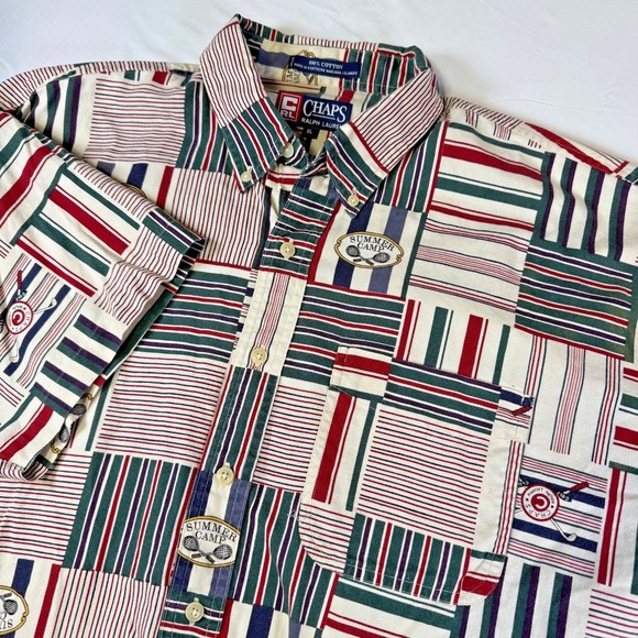 Chaps Other - Vintage 1990s Chaps Ralph Lauren Patchwork Camp Shirt Men's Size XL Made in USA